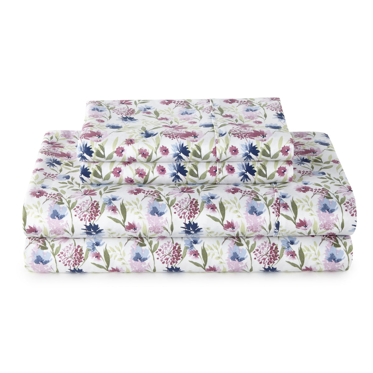 4-Piece 300 Thread Count Bashful Blooms Cool Cotton Sateen Bed Sheet Set, Queen