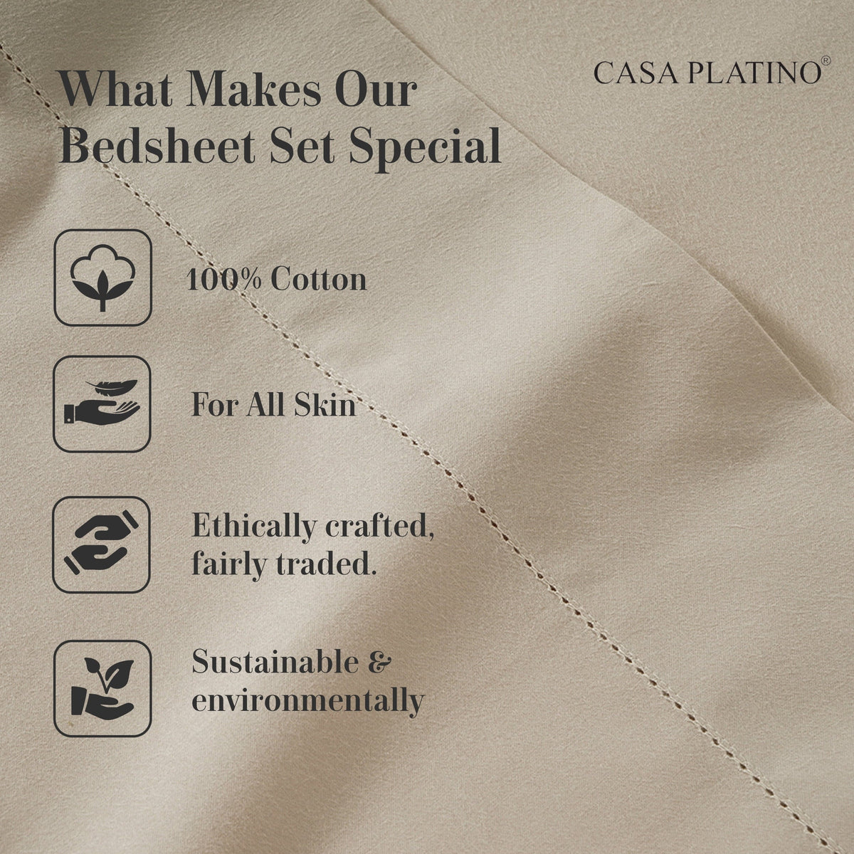 Casa Platino 100% Cotton Sheets Set – 4 Piece Cal King Bed Sheet, Soft & Comfy All Season Breathable Percale Weave, 15” Snug Fit Deep Pocket - Image 5