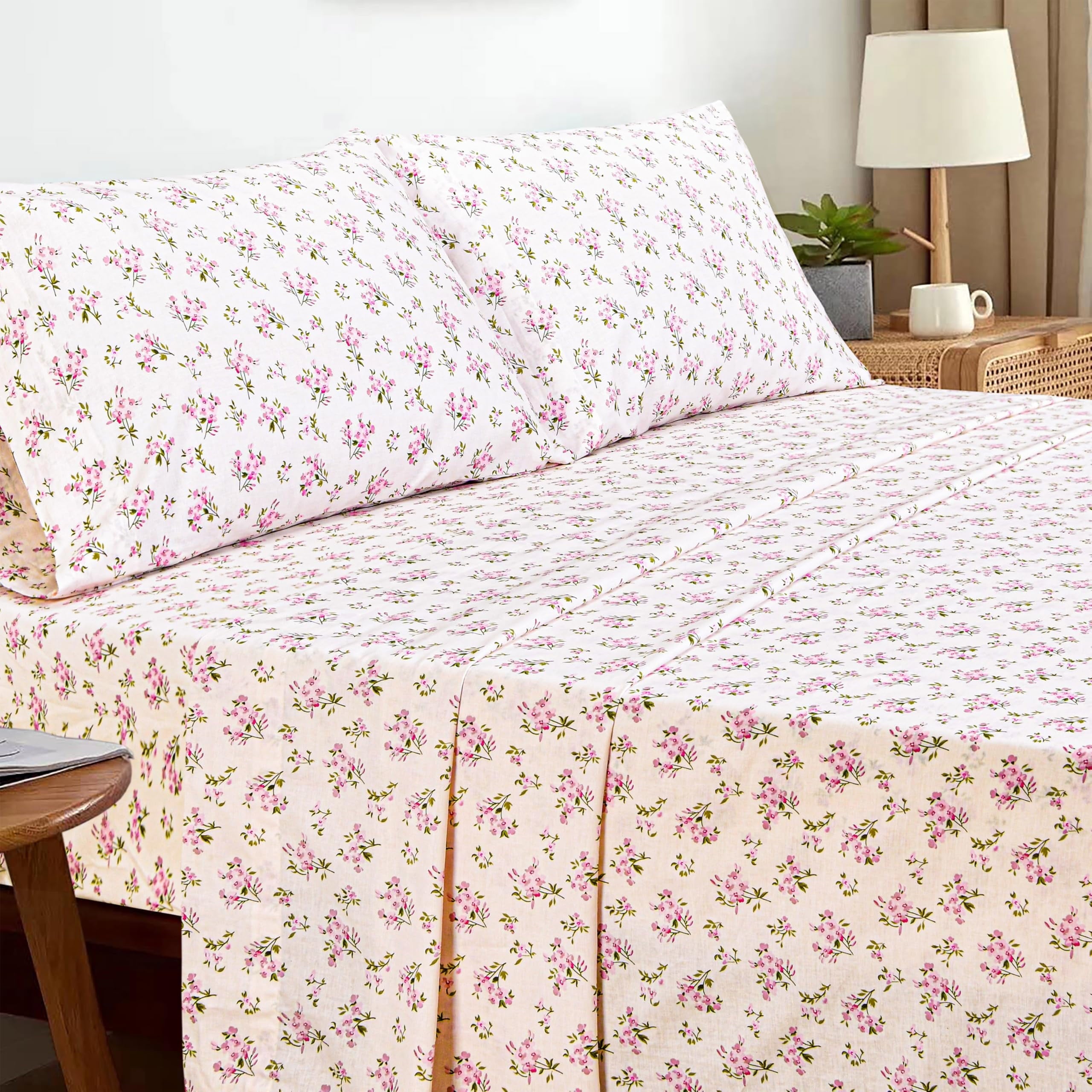 Sleepdown 100% Cotton Full Size Bed Sheets Set with Deep Pockets, Cozy Percale sheets with Elastic Fitted Sheet Set Ultra Soft Cooling Sheet - Image 4